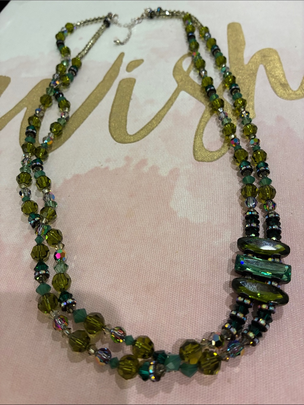 Handcrafted Olive Green Lead Crystal AB Bead Necklace